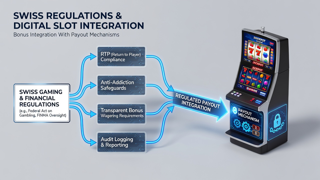 Technical diagram of bonus integration in Swiss-regulated slot payout software
